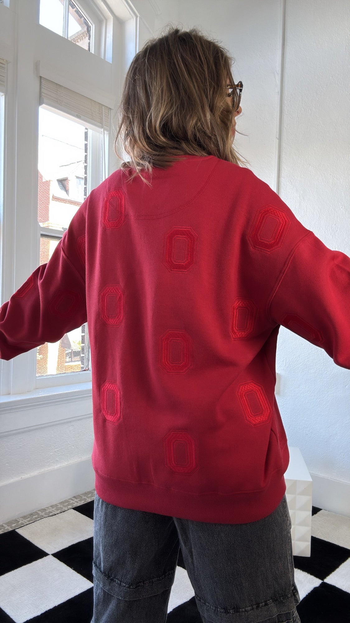Embroidered Bucks Crewneck, Red