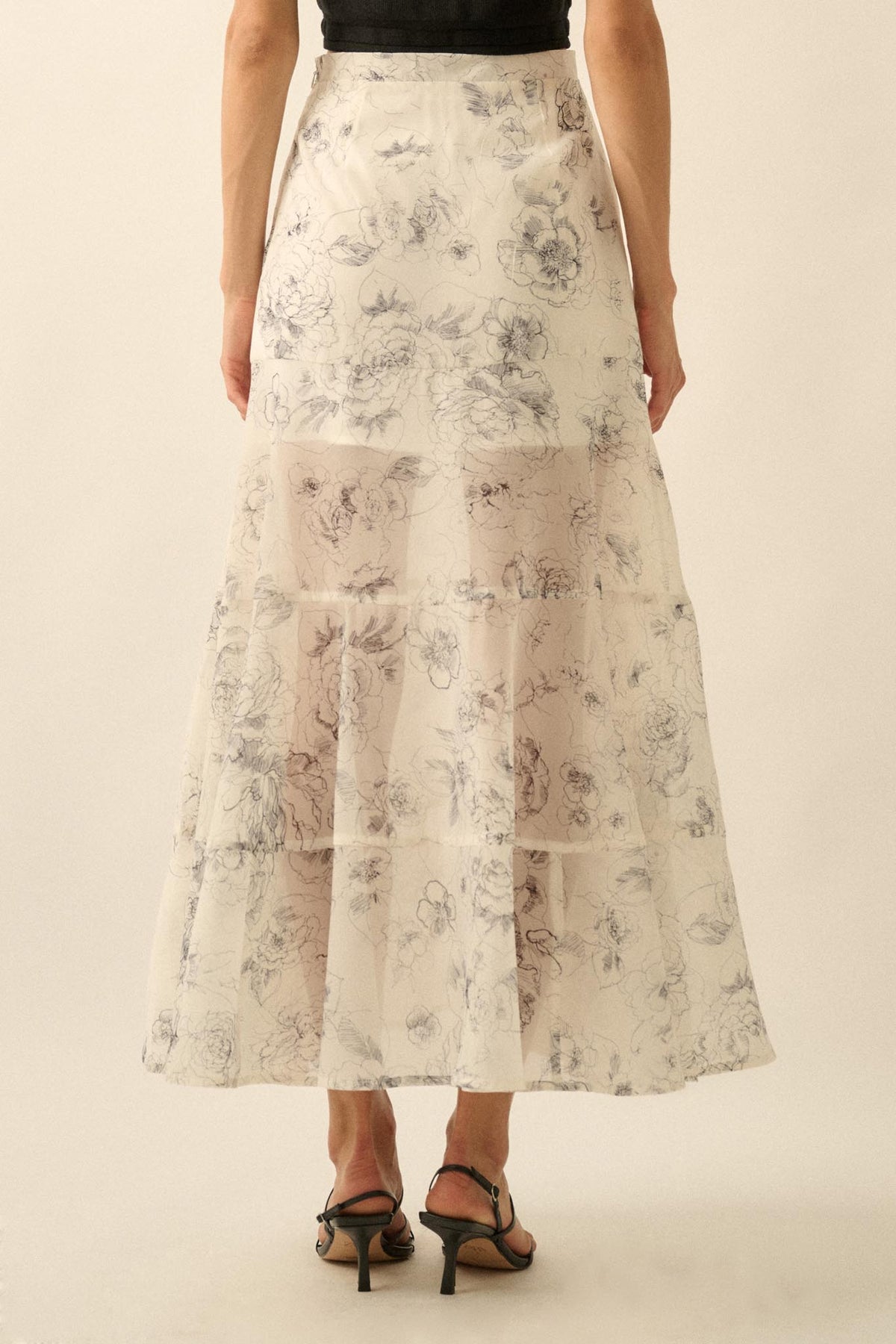 Gossamer Garden Floral Organza Tiered Maxi Skirt