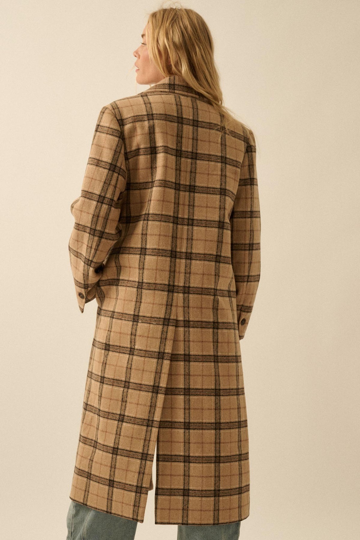 Check Please Double-Breasted Plaid Overcoat