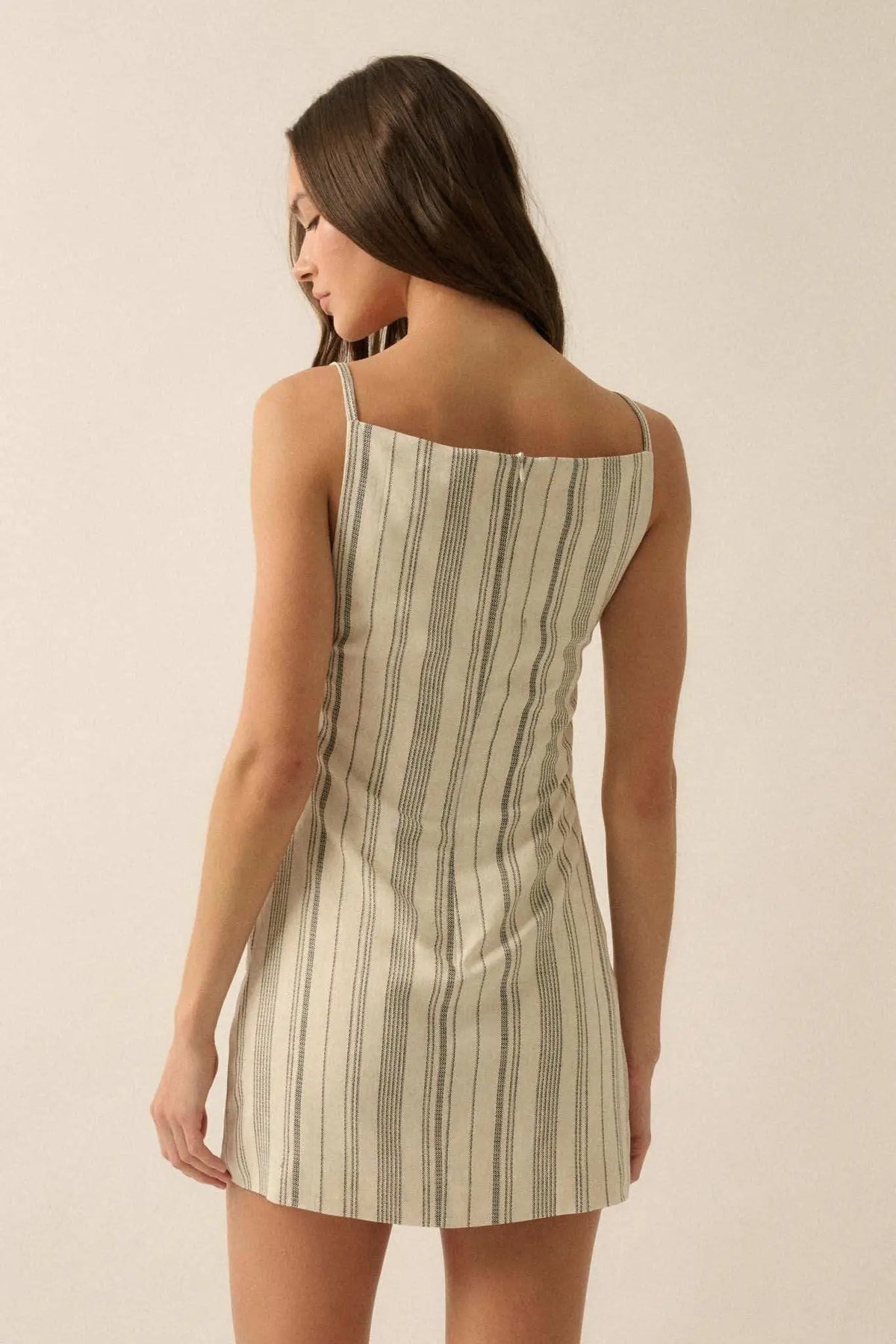 Play Along Pinstripe Button-Front Mini Dress