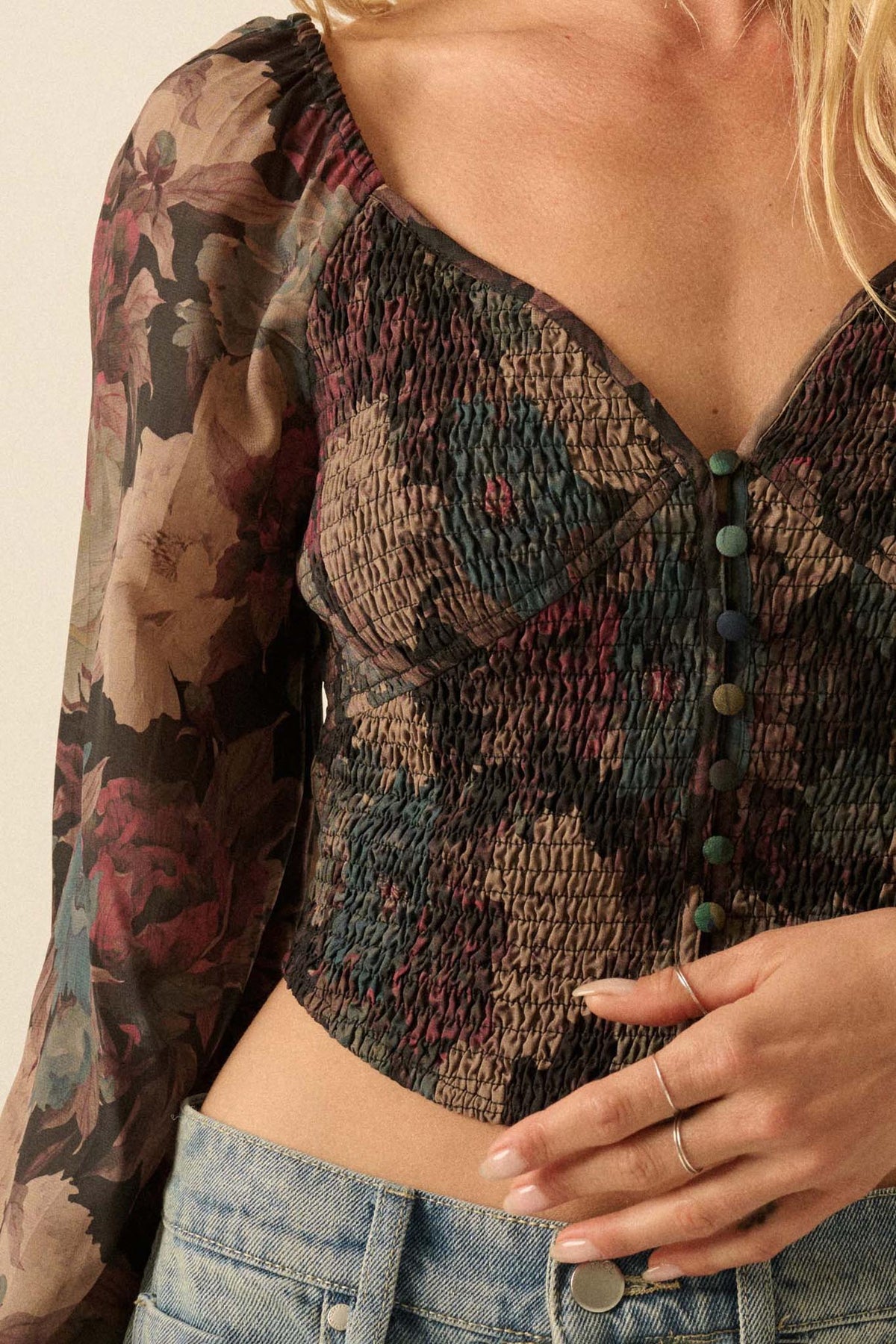 Perfumed Potpourri Smocked Sweetheart Peasant Top