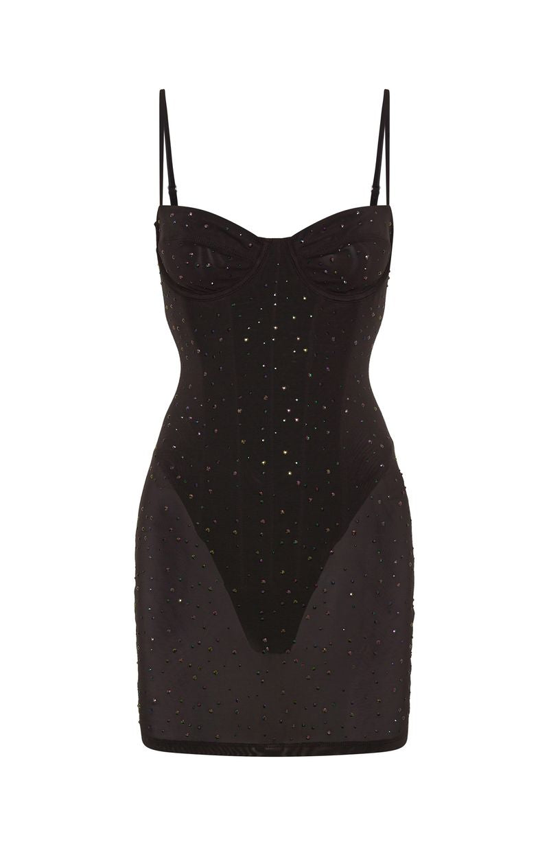 Want To Party Embellished Mini Dress Chocolate