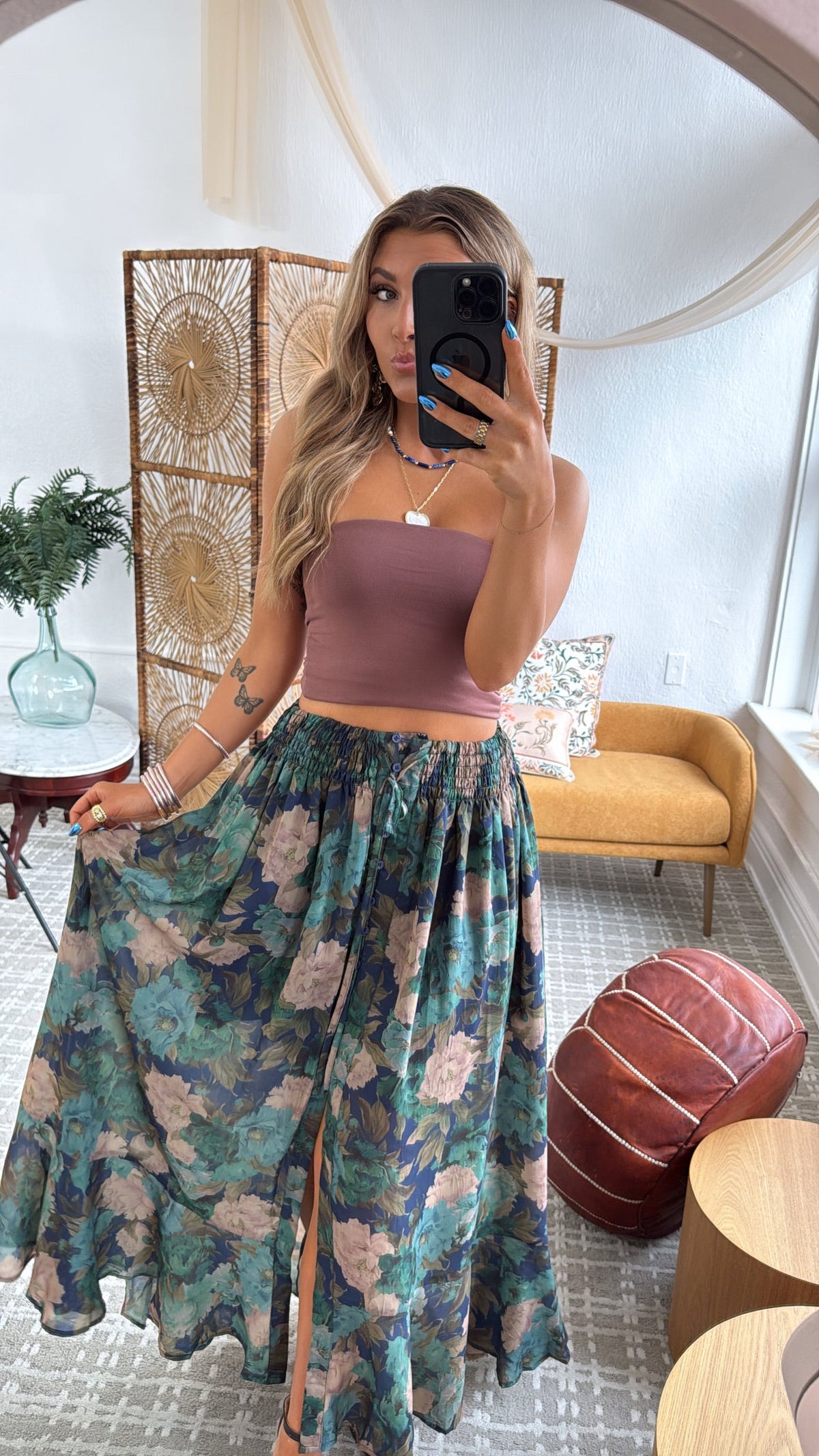 Florence Floral Skirt, Retro Blue