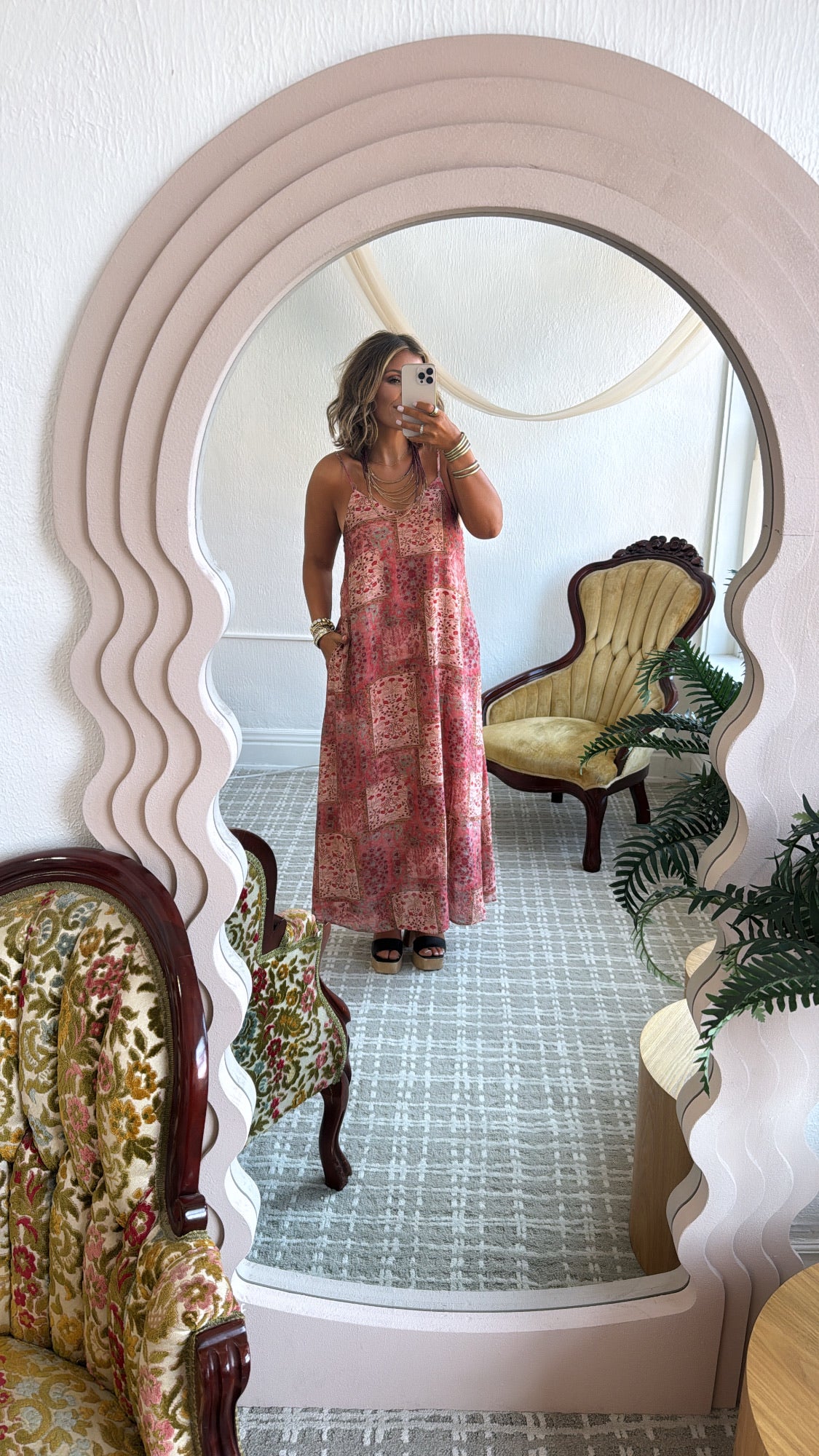 Mulberry Quilt Maxi Dress, Pink Multi
