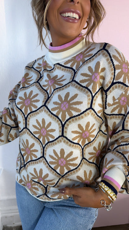 Meadow Hue Sweater, Cream Multi