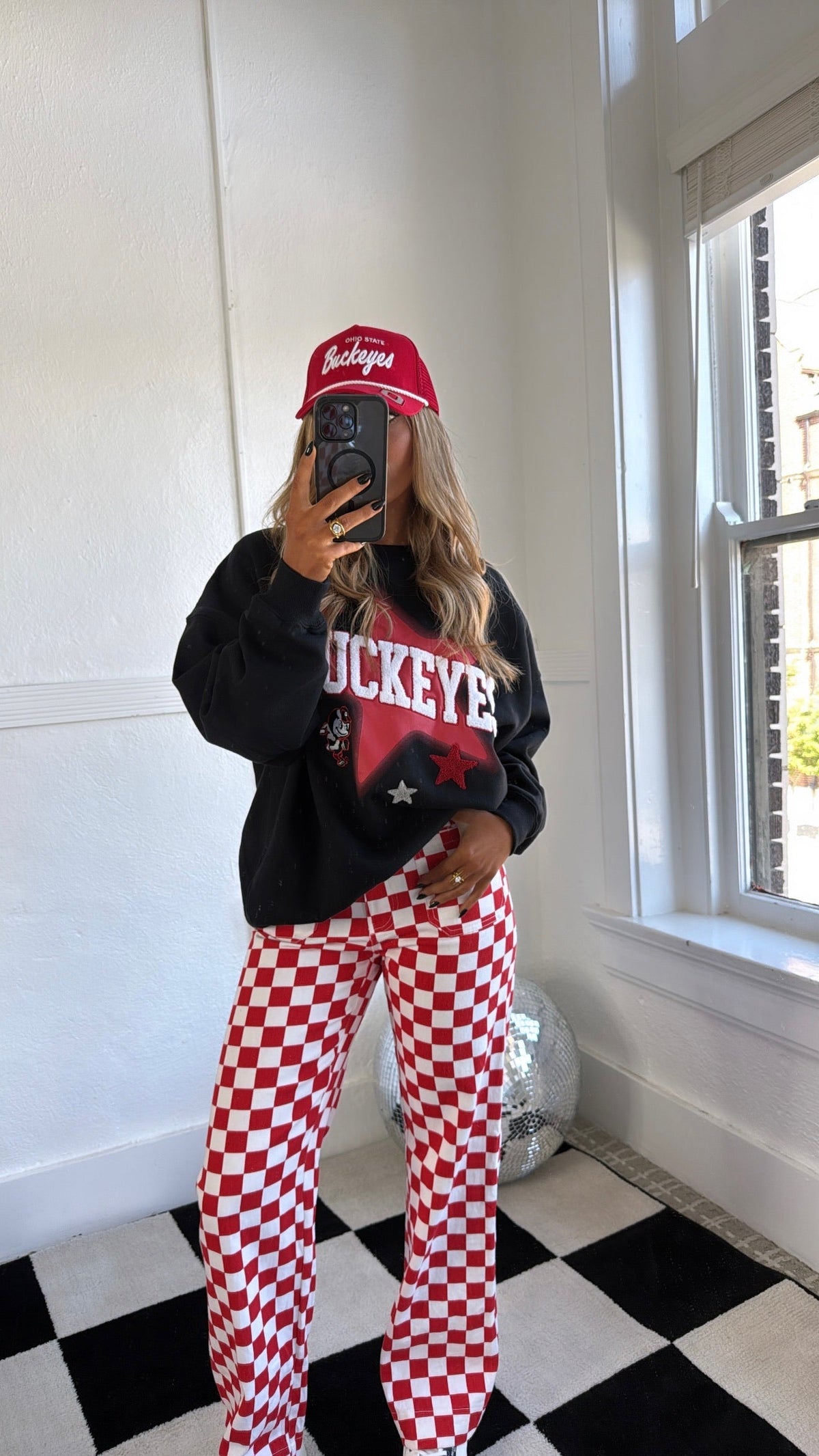 Finish Line Checkered Pant, Red