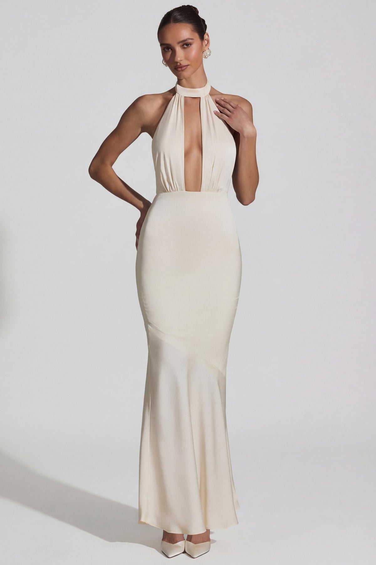 Backless Halterneck Fishtail Gown in Ivory