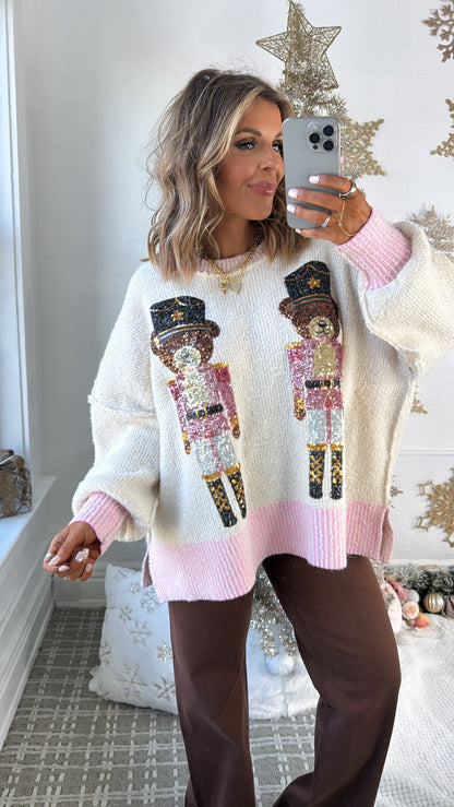 Bear Nutcracker Sweater Top, Ivory