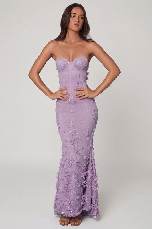 Lace-Up Corset Maxi Dress in Lilac