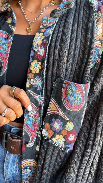 Celestial Paisley Cardigan, Black Multi