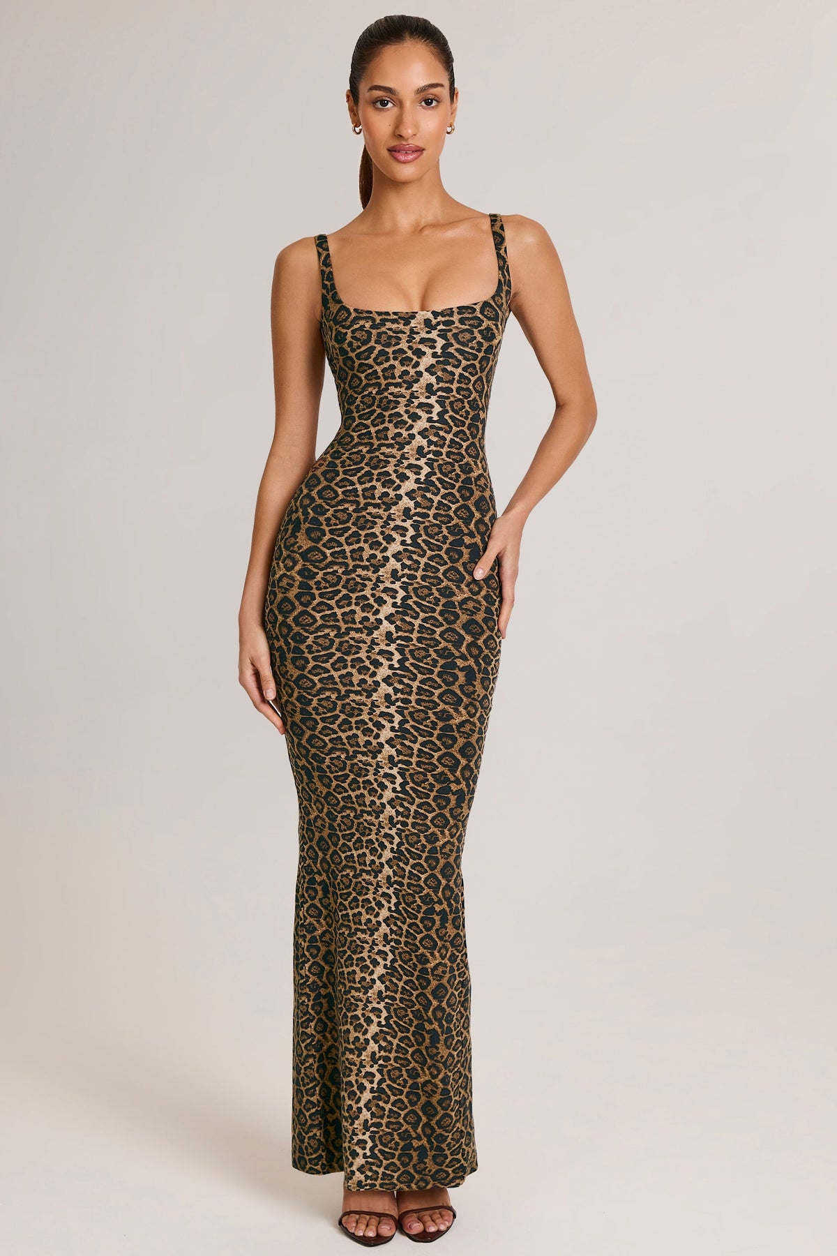 Modal Square Neck Maxi Dress in Leopard Print