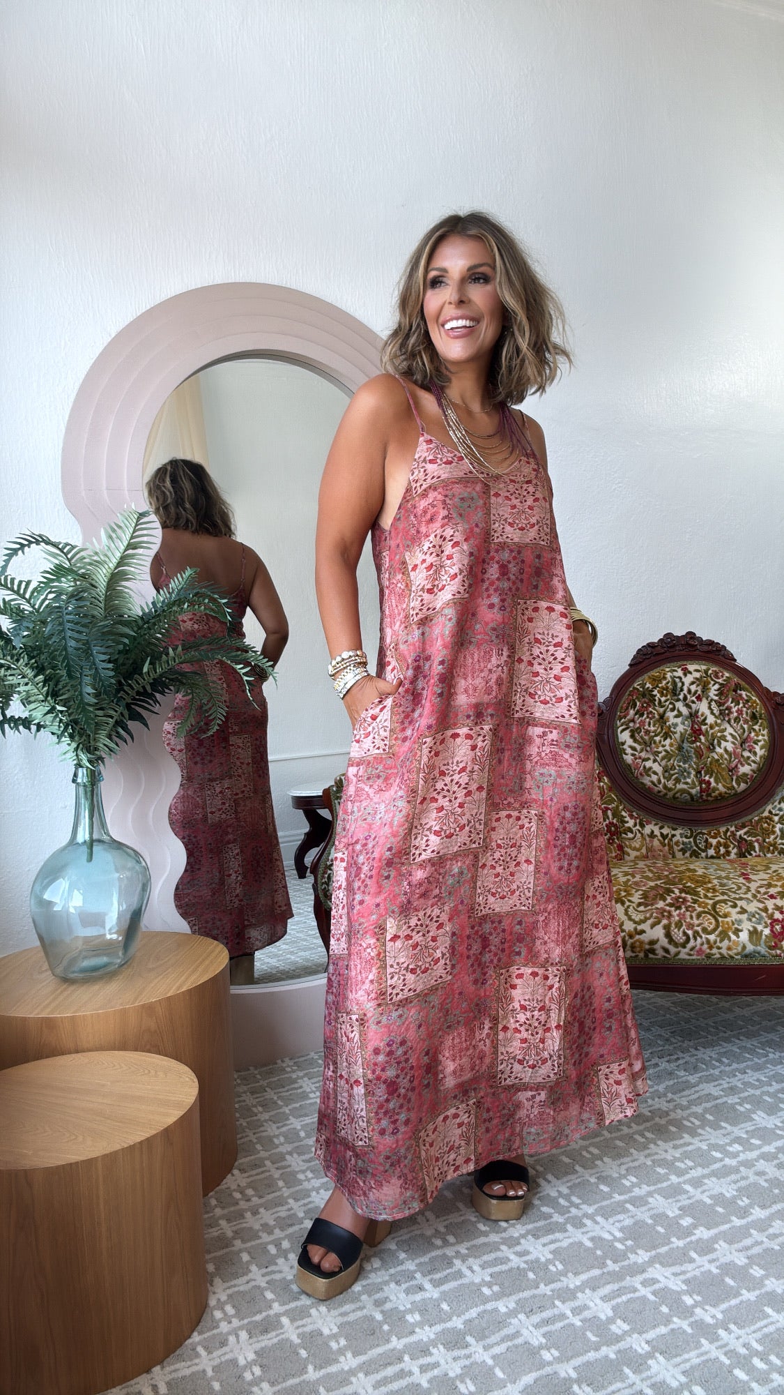 Mulberry Quilt Maxi Dress, Pink Multi