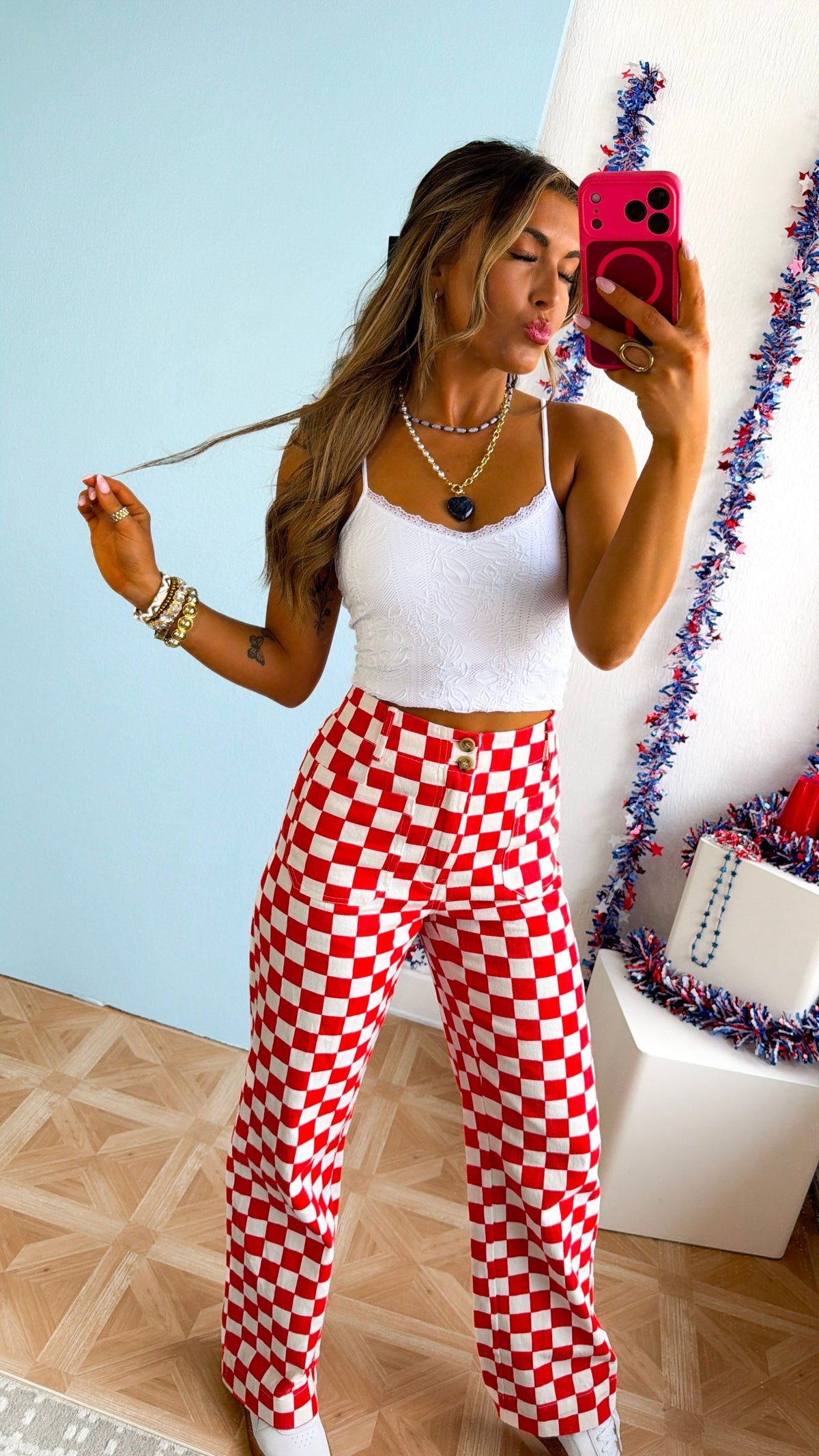 Finish Line Checkered Pant, Red