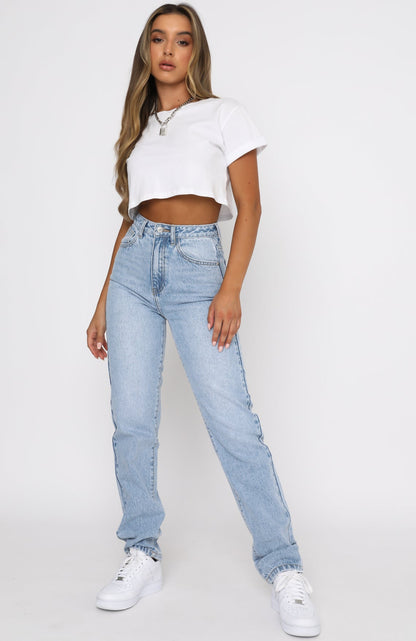 Who's That Girl Straight Leg Denim Jeans Washed Blue