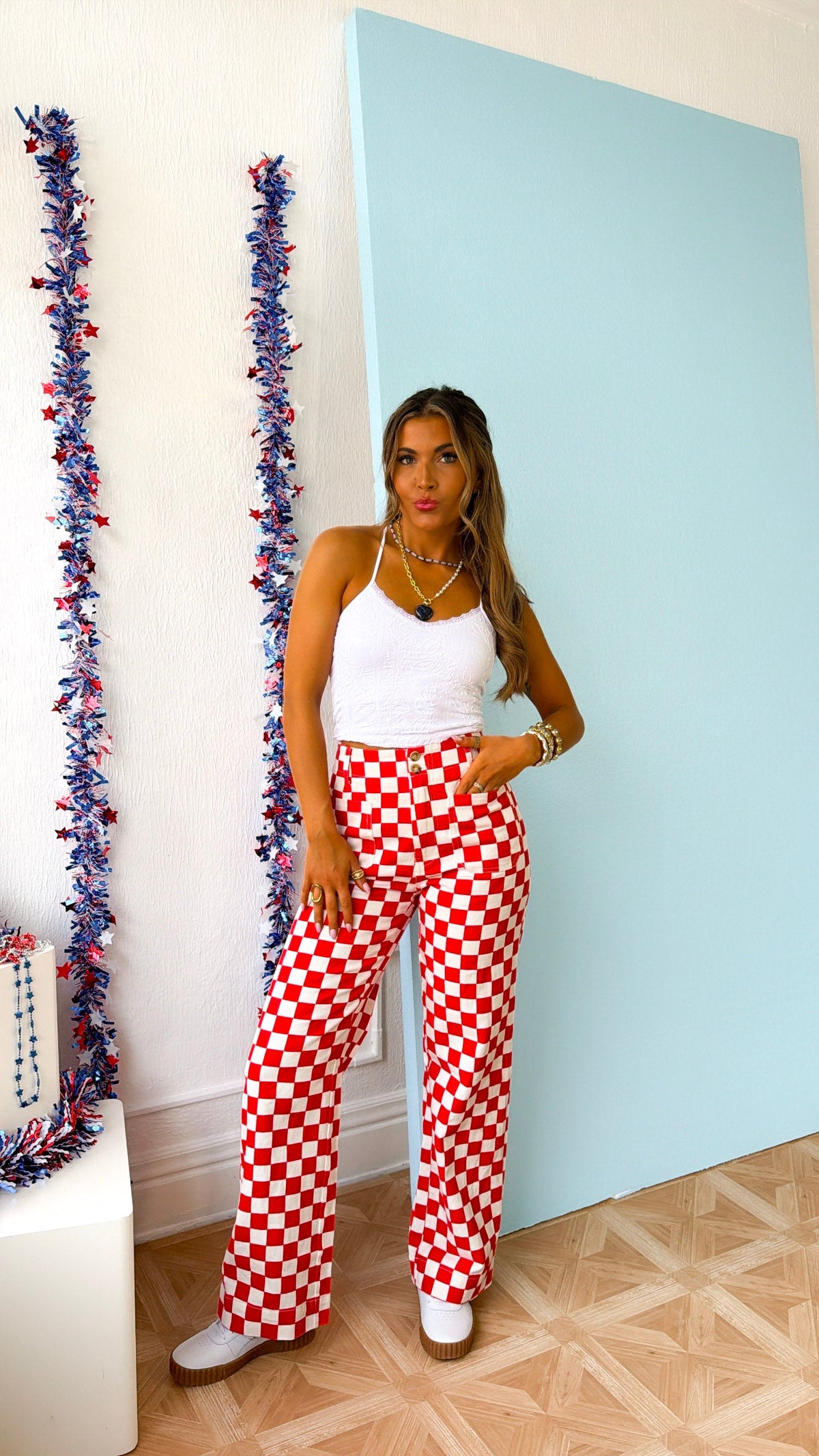 Finish Line Checkered Pant, Red
