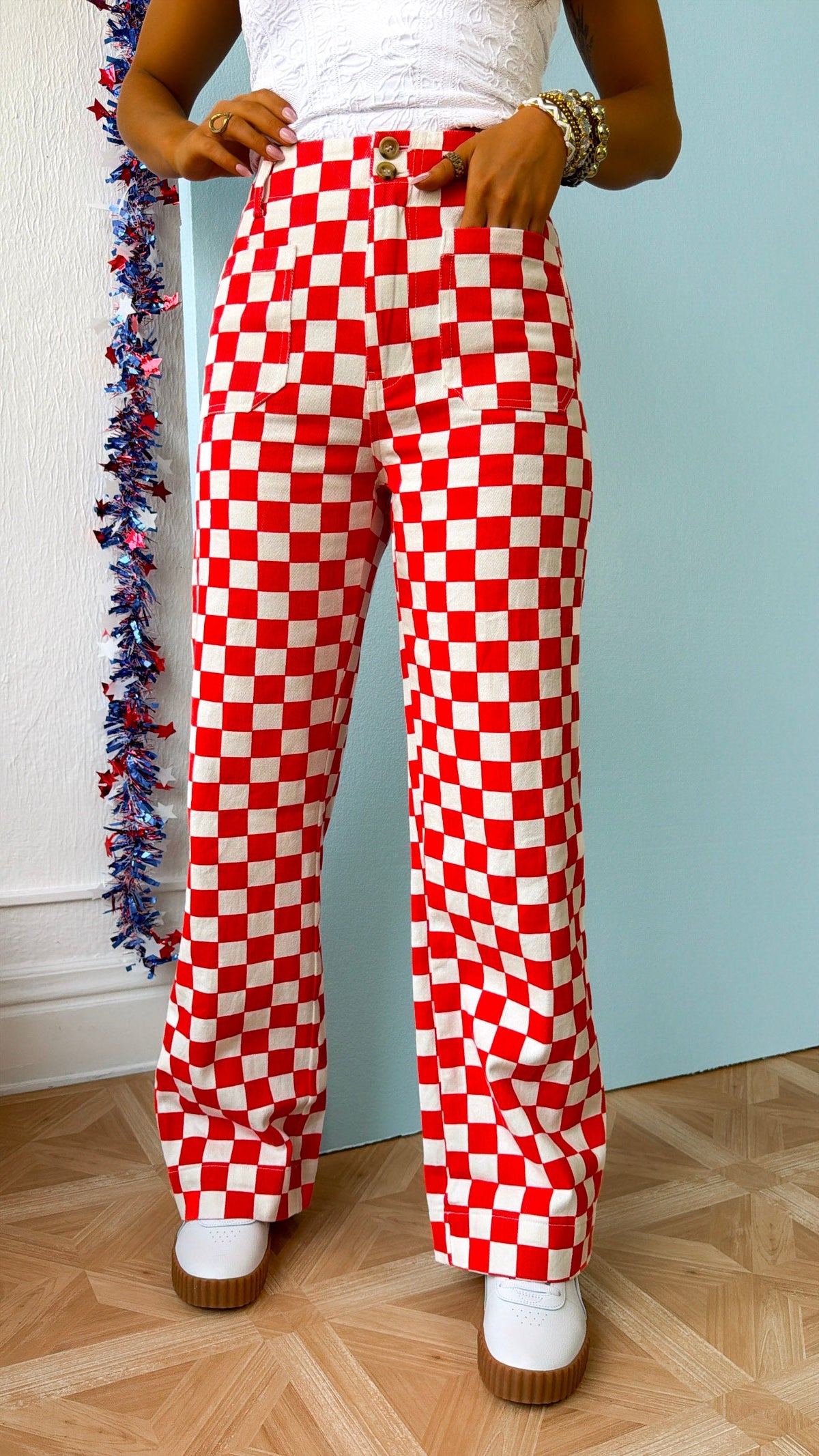 Finish Line Checkered Pant, Red