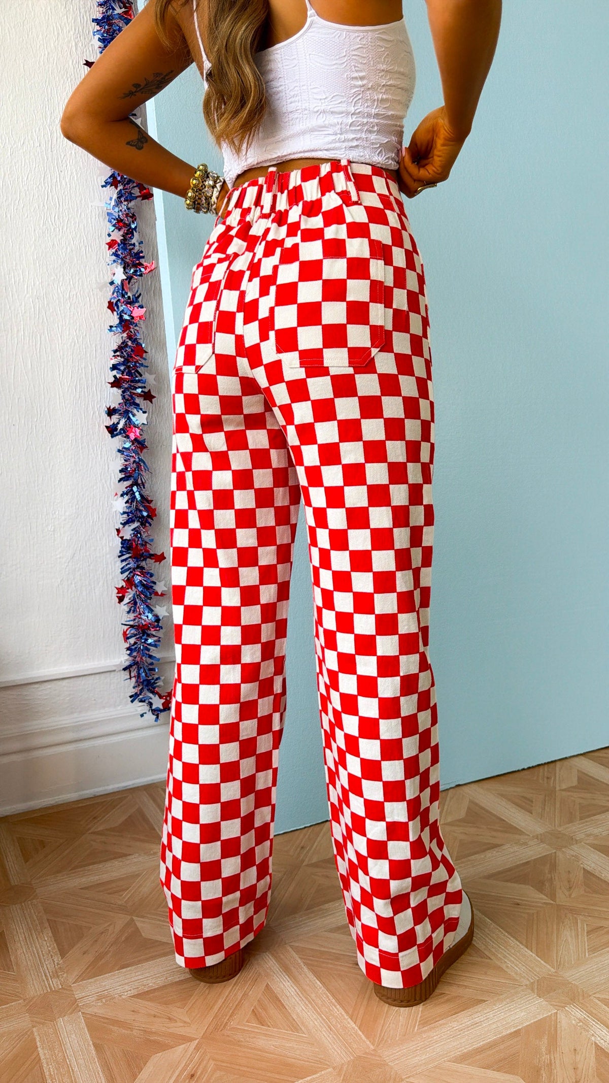 Finish Line Checkered Pant, Red