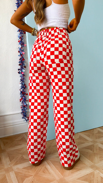 Finish Line Checkered Pant, Red