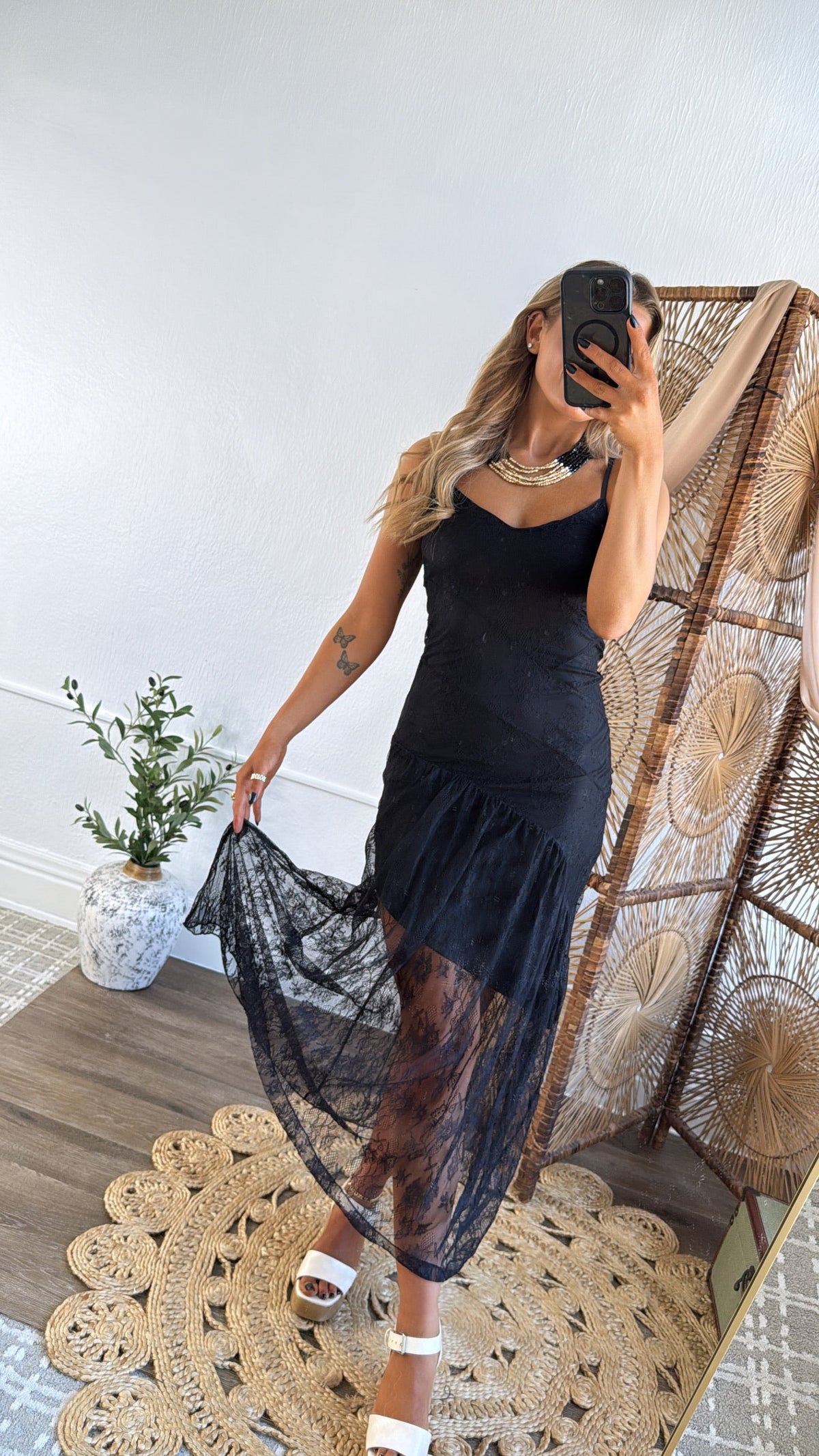 Moonlit Lace Maxi Dress, Black