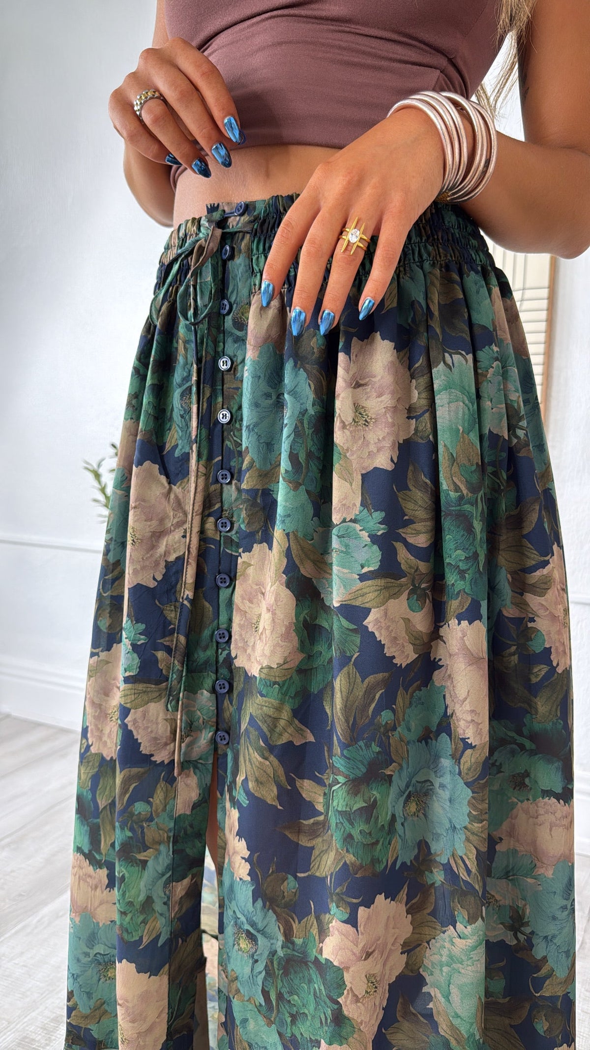 Florence Floral Skirt, Retro Blue