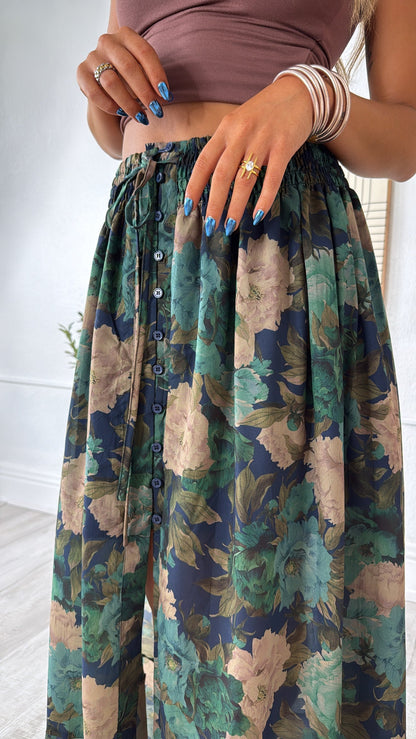 Florence Floral Skirt, Retro Blue