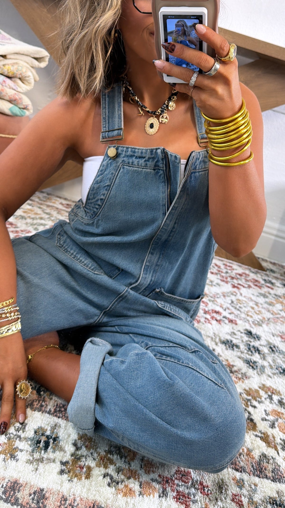 Bayberry Bloom Overalls, Denim