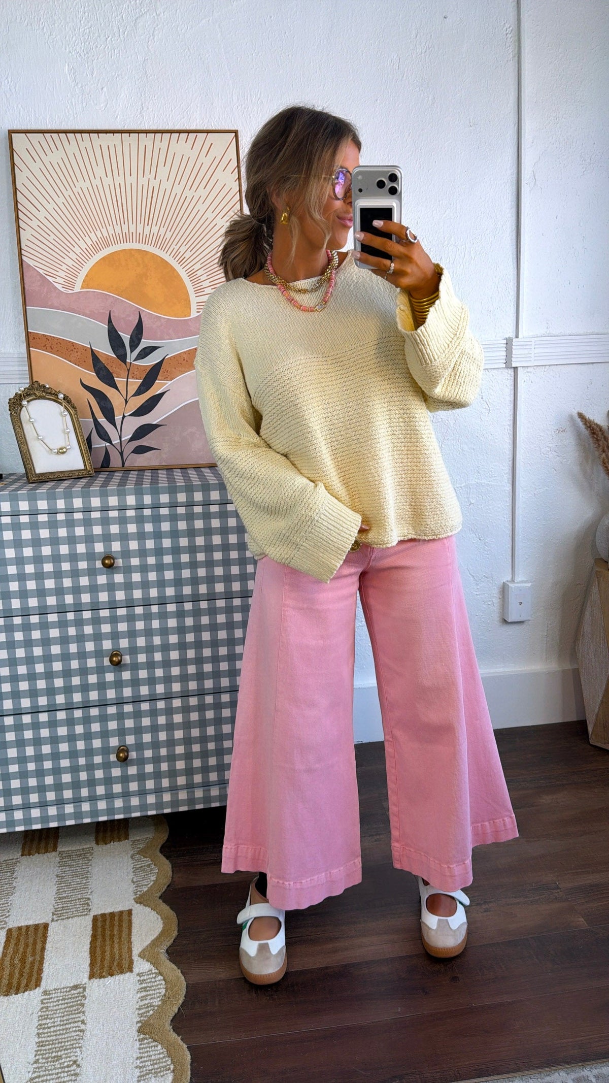 Muted Sunburst Wide Leg Pant, Pink
