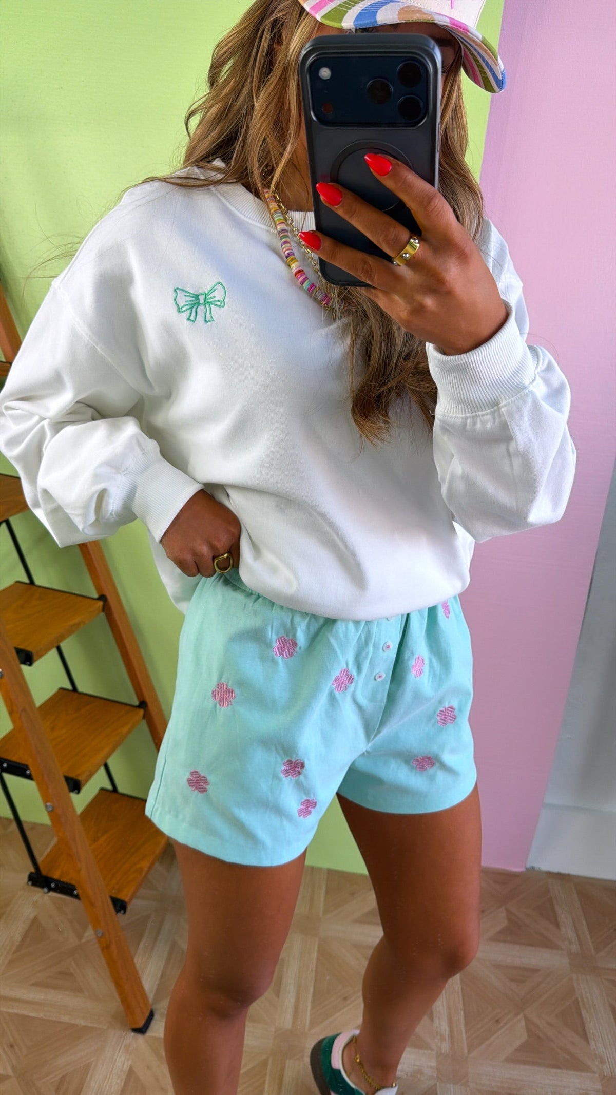 Lucky Charm Embroidered Top, Off White