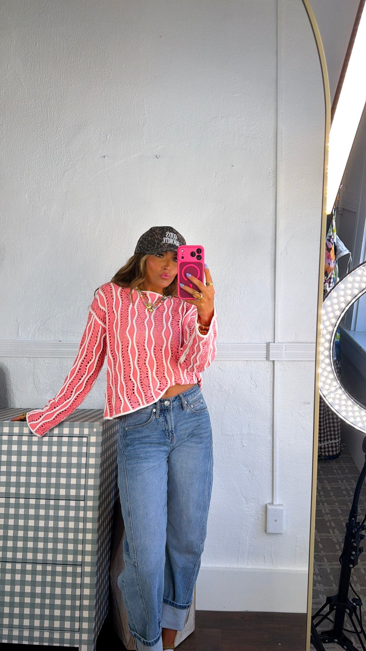 Open Sand Swirly Striped Sweater, Strawberry