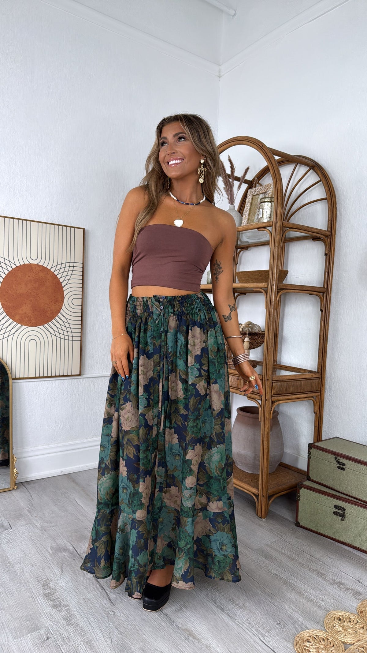 Florence Floral Skirt, Retro Blue