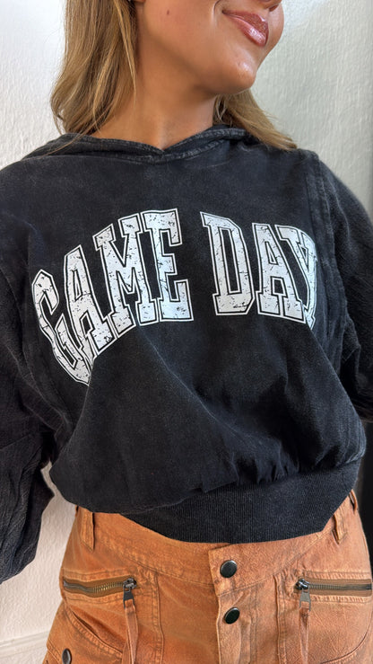 Mineral Wash Gameday Hoodie, Black