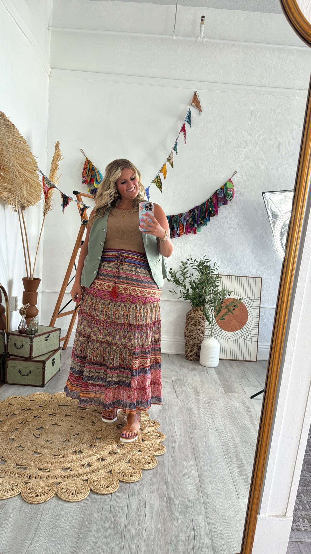 Brielle Boho Printed Maxi Skirt, Multi