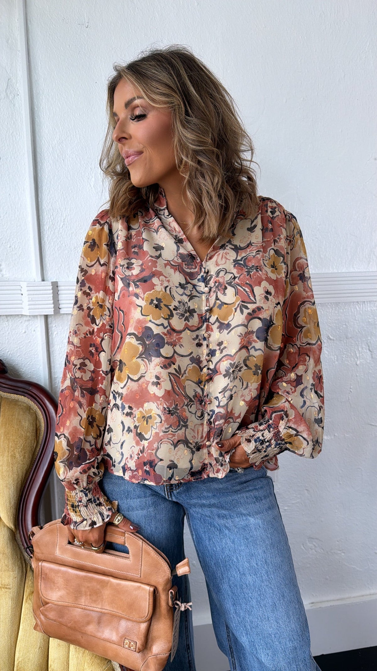 Mauve Mist Blouse, Beige Combo