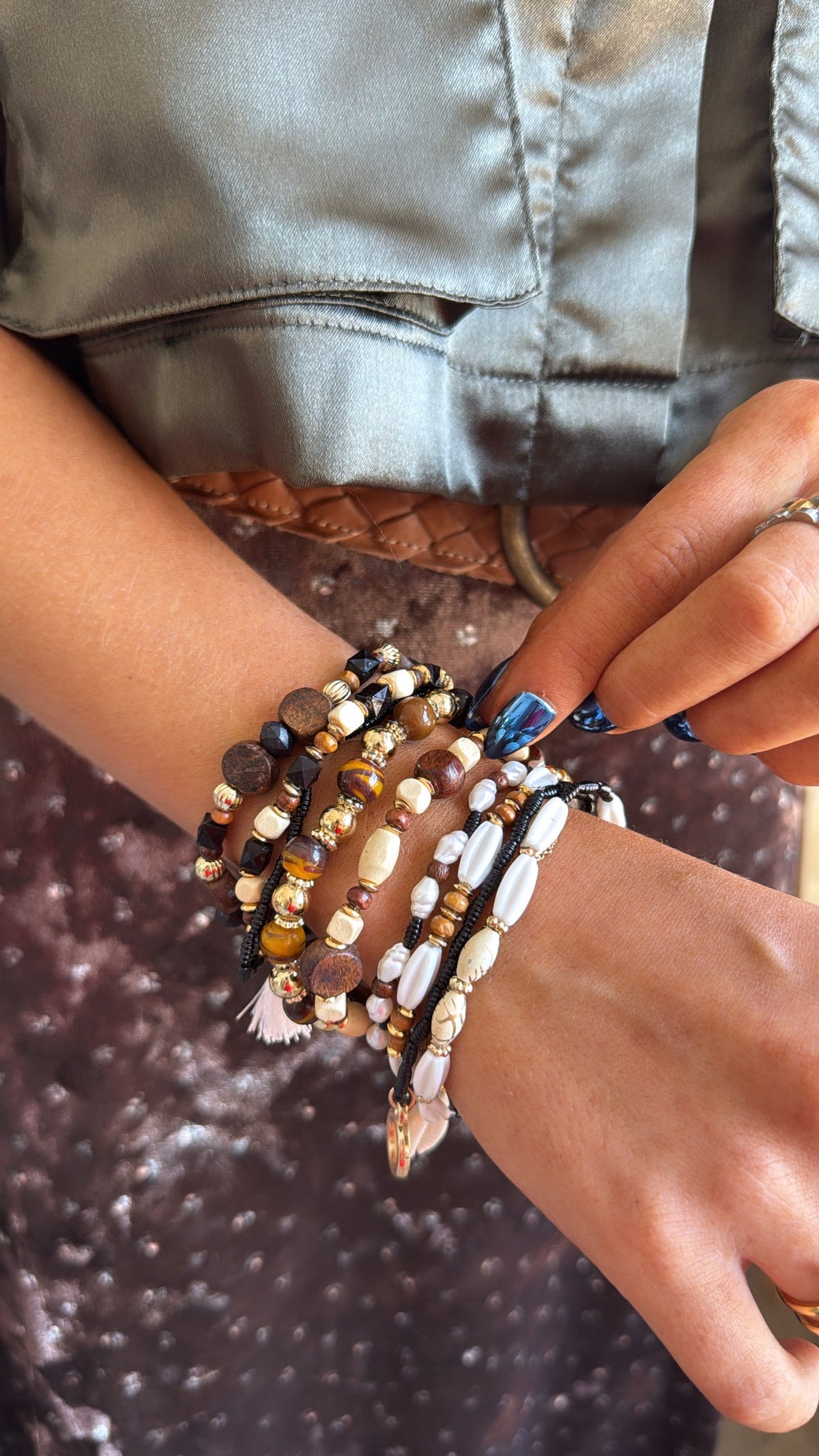 Midnight Tide Bracelet Stack, Brown Multi