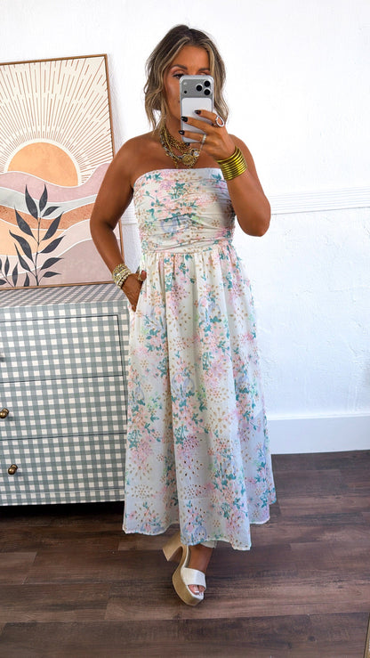 Blooming Springs Tube Top Midi Dress, Multi