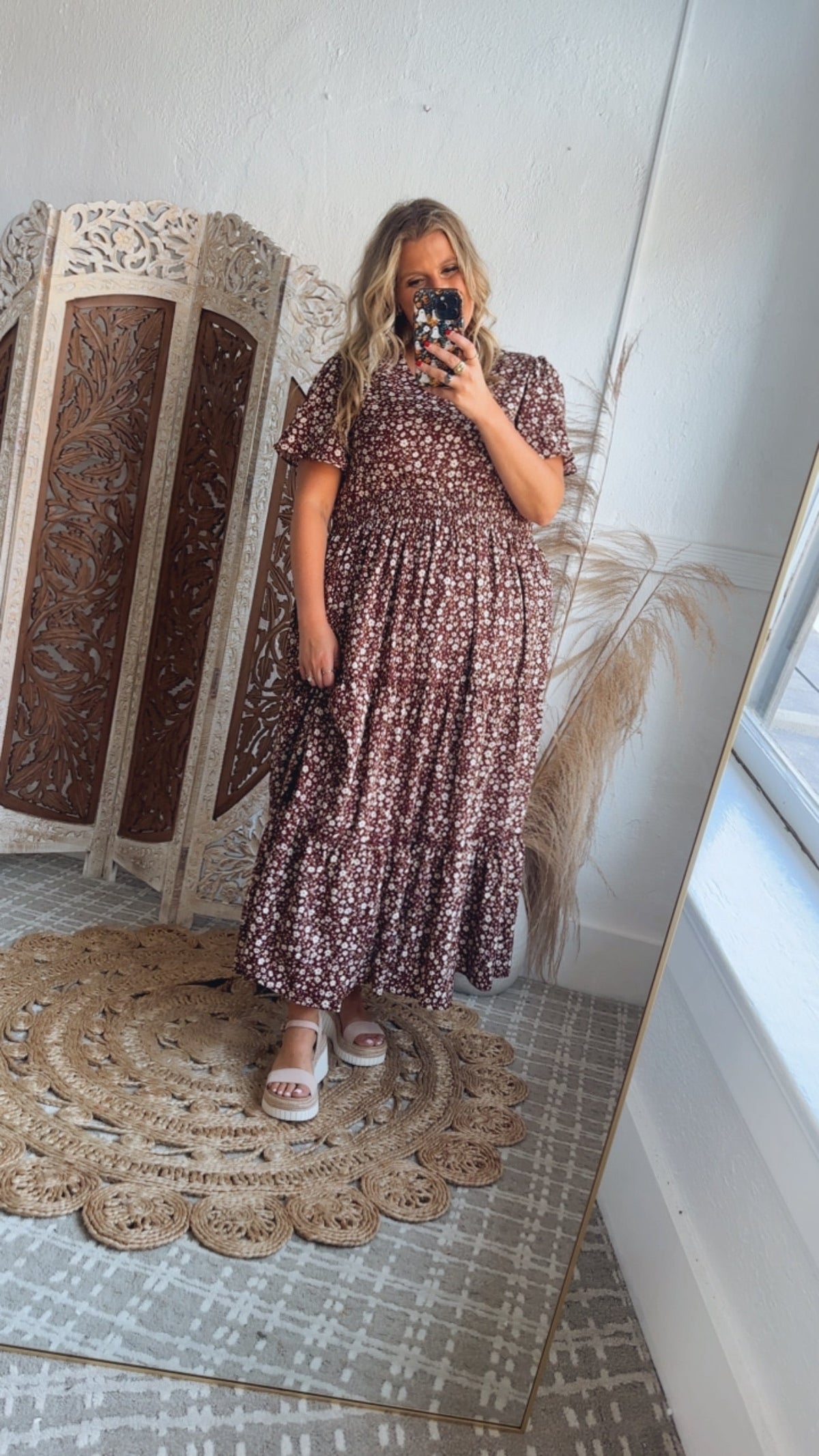 ECB Exclusive: Many Moments Floral Maxi Dress, Wine