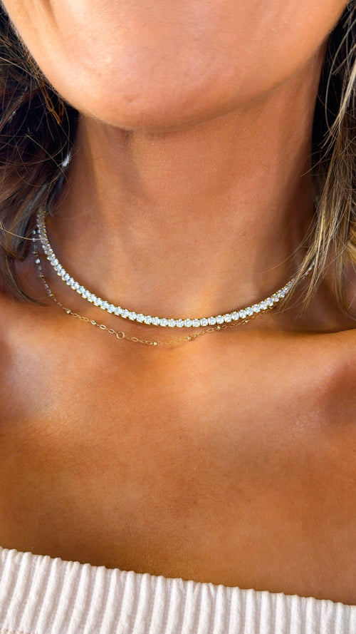 Luxe Tennis Necklace, Gold