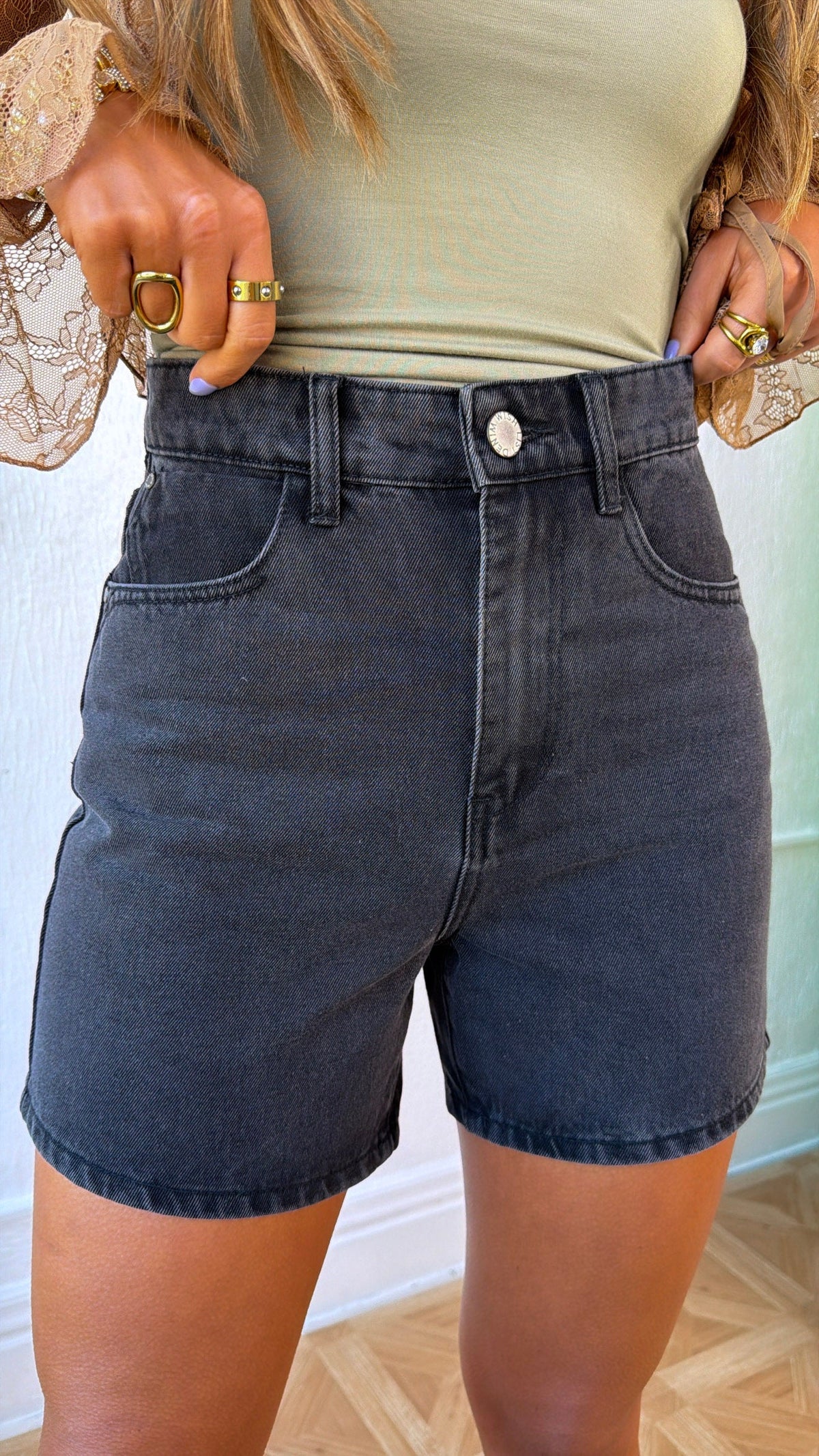 Daily Wear Denim Mom Shorts, Black