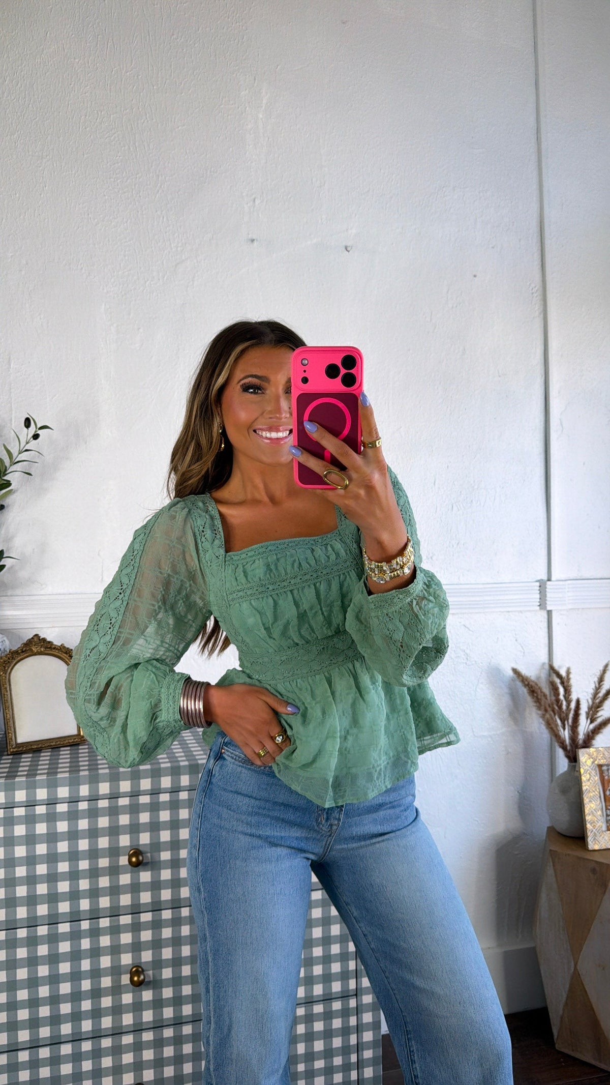Bow & Bloom Blouse, Seafoam