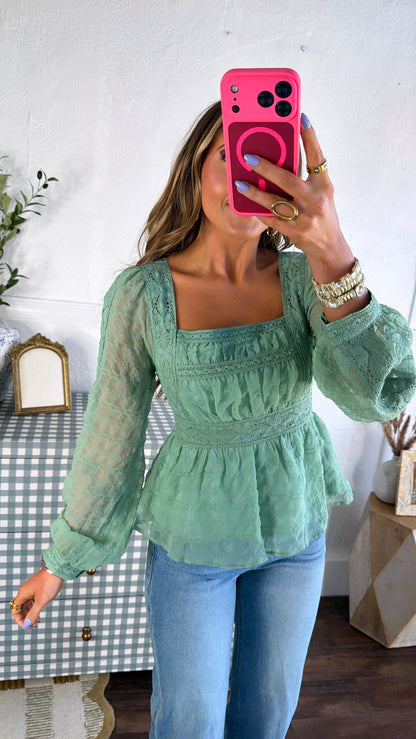 Bow & Bloom Blouse, Seafoam