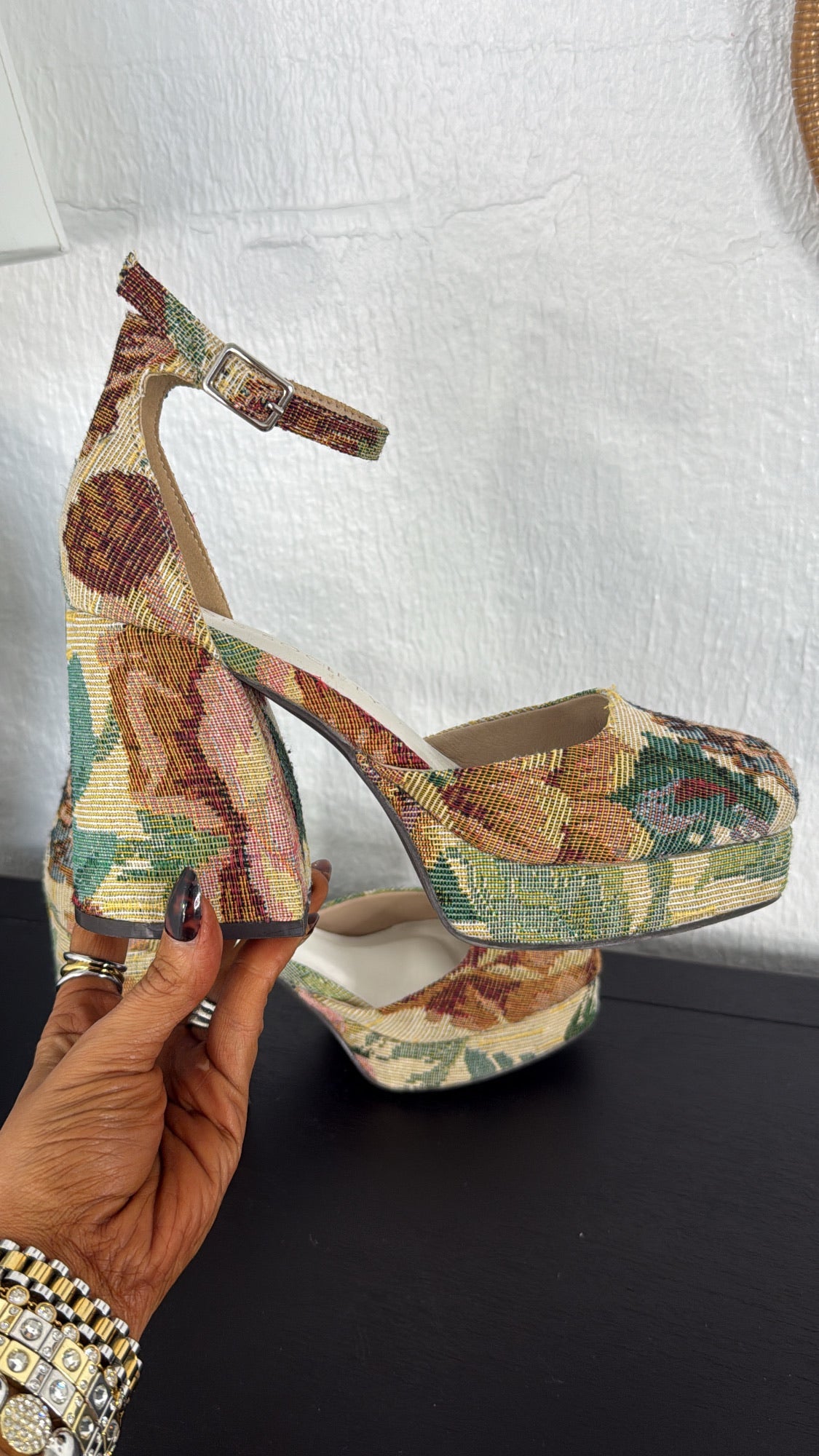 Delilah Tapestry Floral Chunky Platform Mary Jane Heel