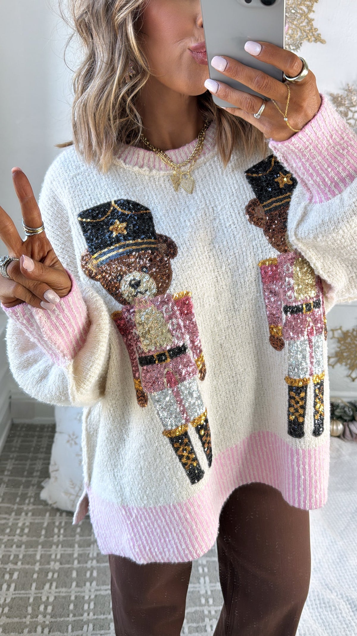 Bear Nutcracker Sweater Top, Ivory