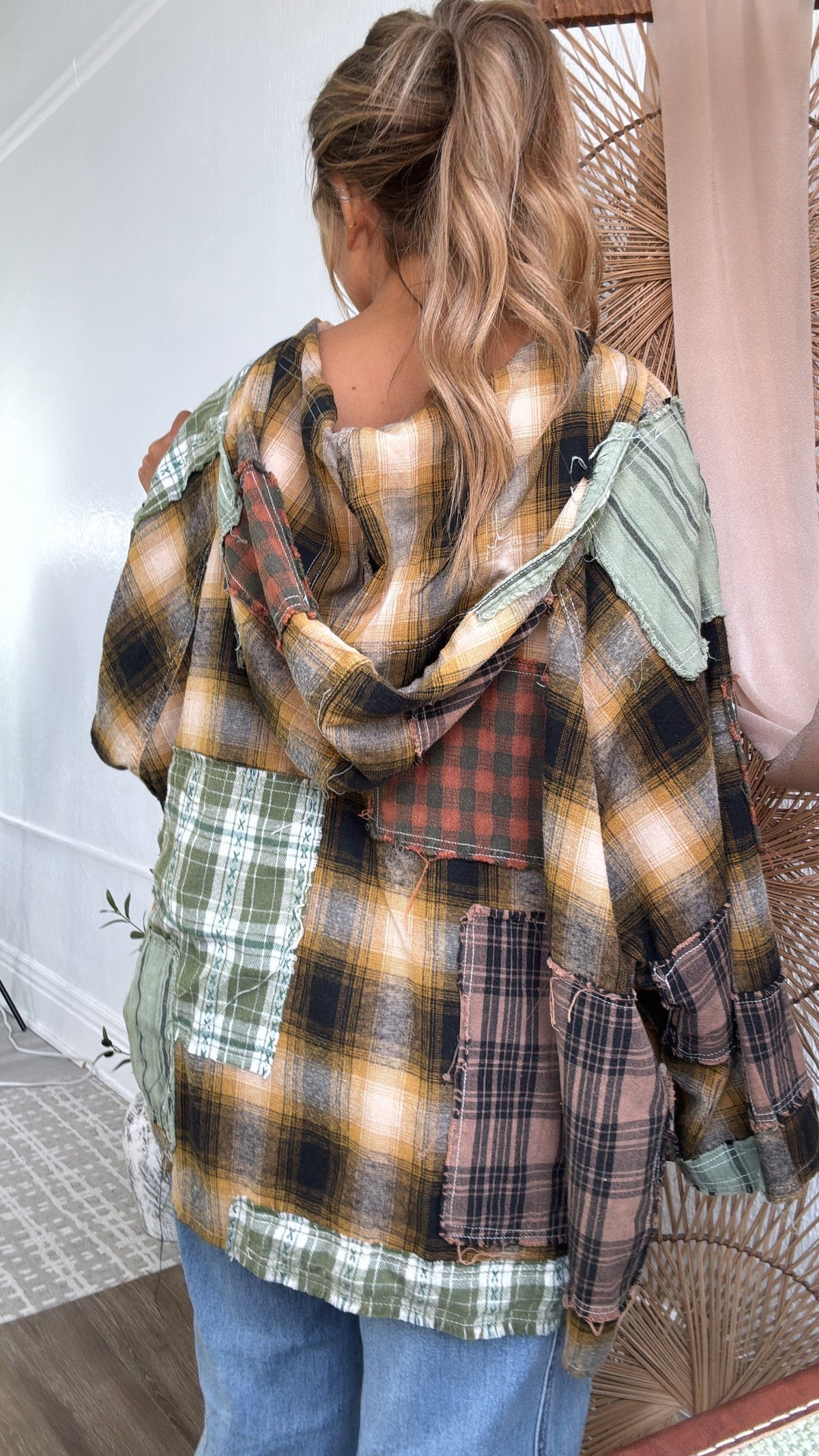 Mix It Up Patchwork Flannel Hooded Top