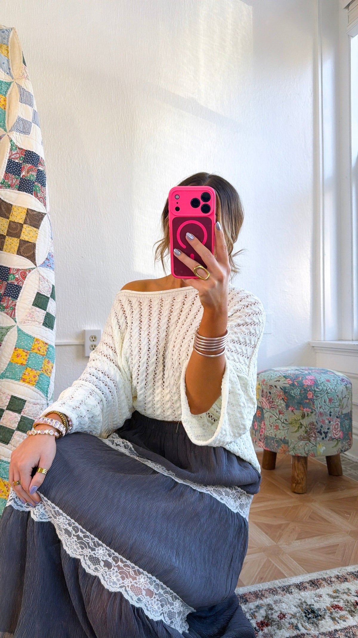 Luminous Sky Knit Sweater, Ivory