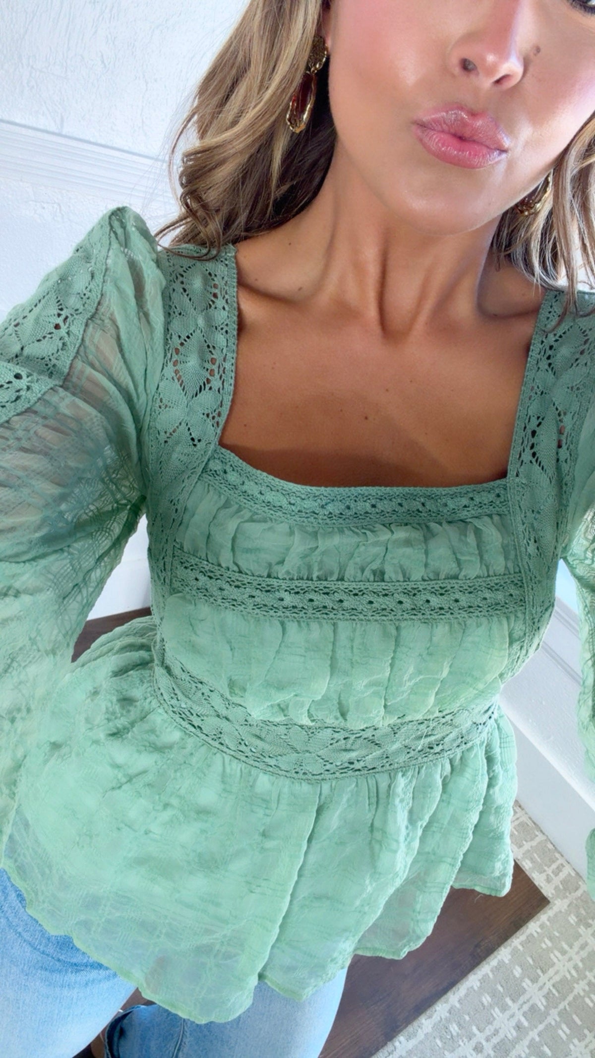 Bow & Bloom Blouse, Seafoam
