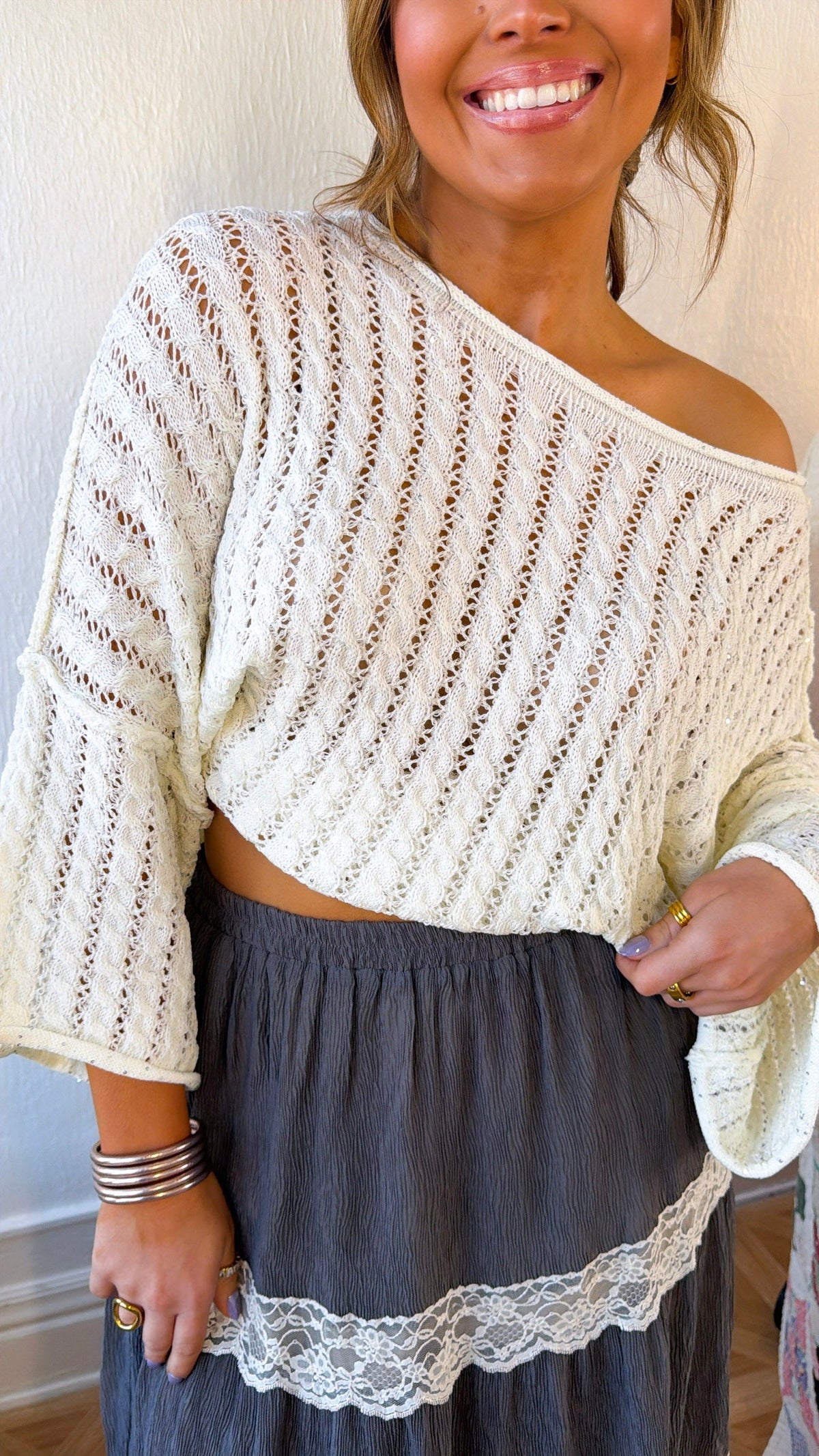 Luminous Sky Knit Sweater, Ivory