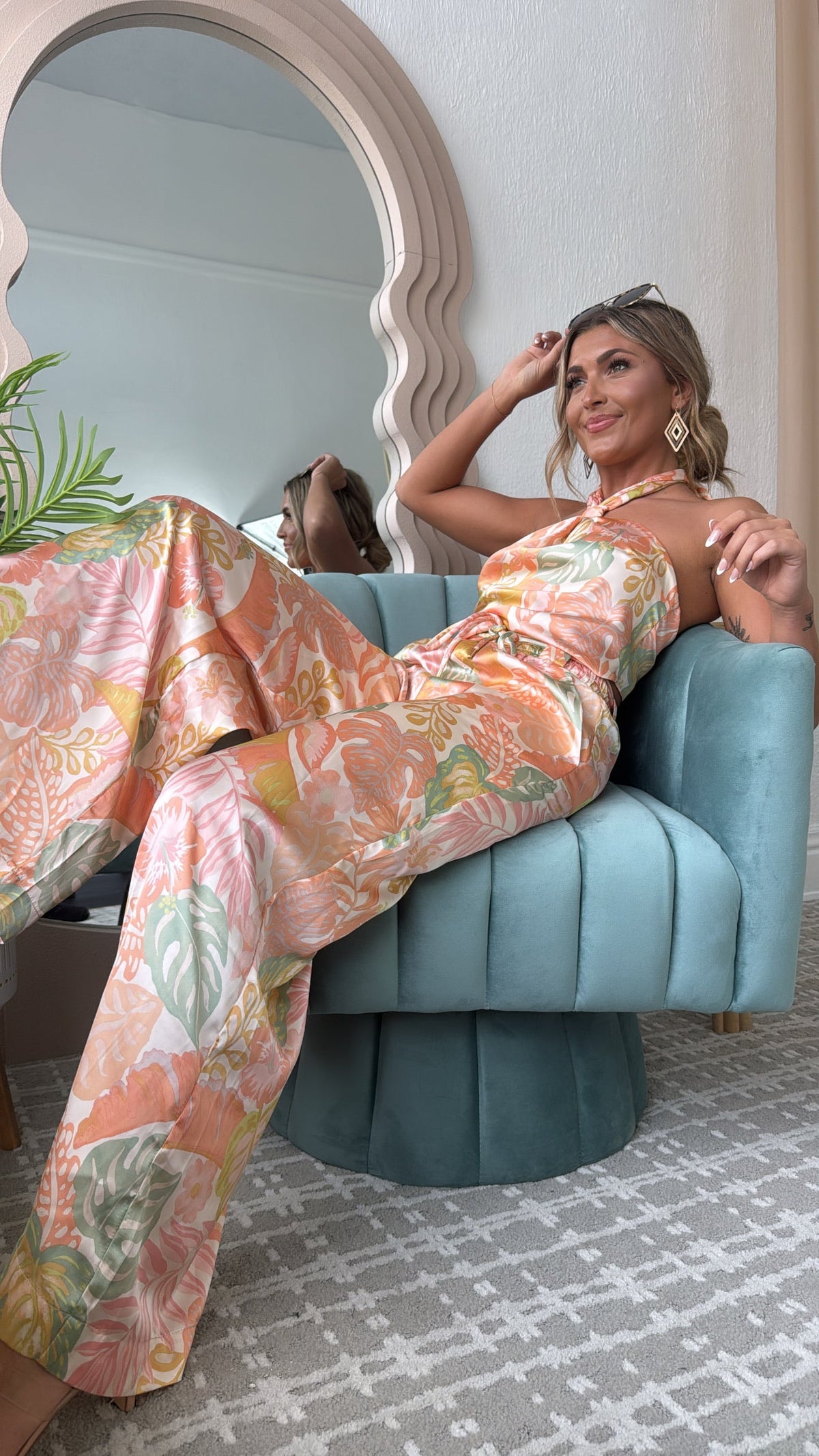 Isla Bloom Haltered Two Piece Set, Apricot Multi