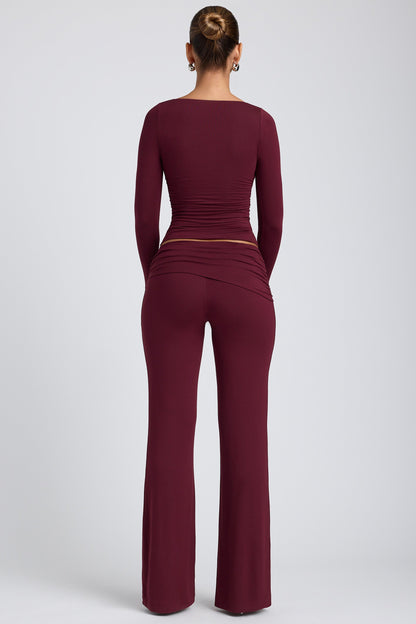 Mid-Rise Straight-Leg Trousers in Plum