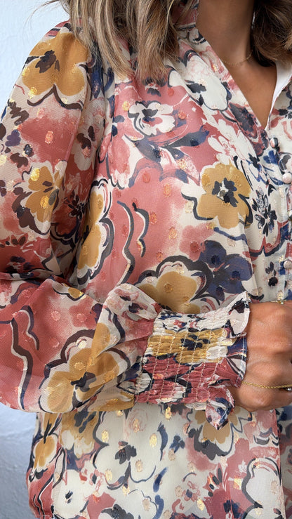 Mauve Mist Blouse, Beige Combo