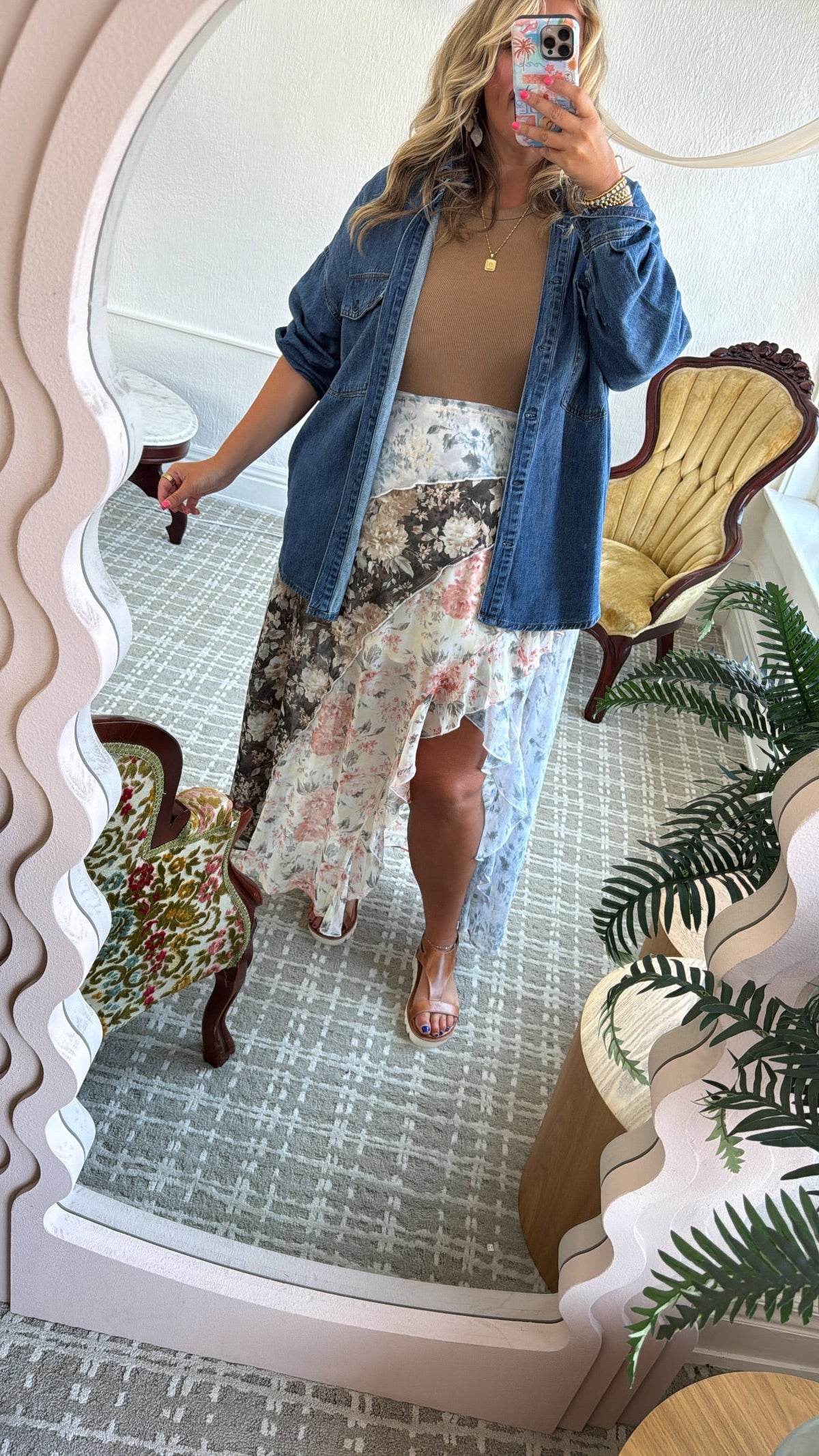 All Mine Mix Print Chiffon Ruffle Maxi Skirt